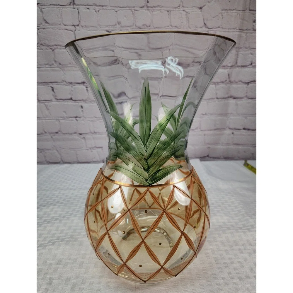 Vintage Large Romanian Handcrafted Hand Painted Crystal Pineapple Vase Decor 12